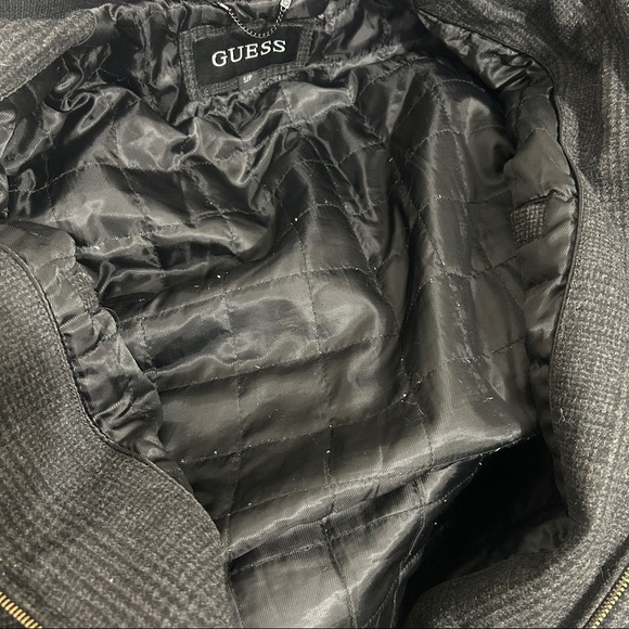 GUESS Grey Black Leather & Wool Blend Plaid Zip Up Coat - Picture 13 of 14